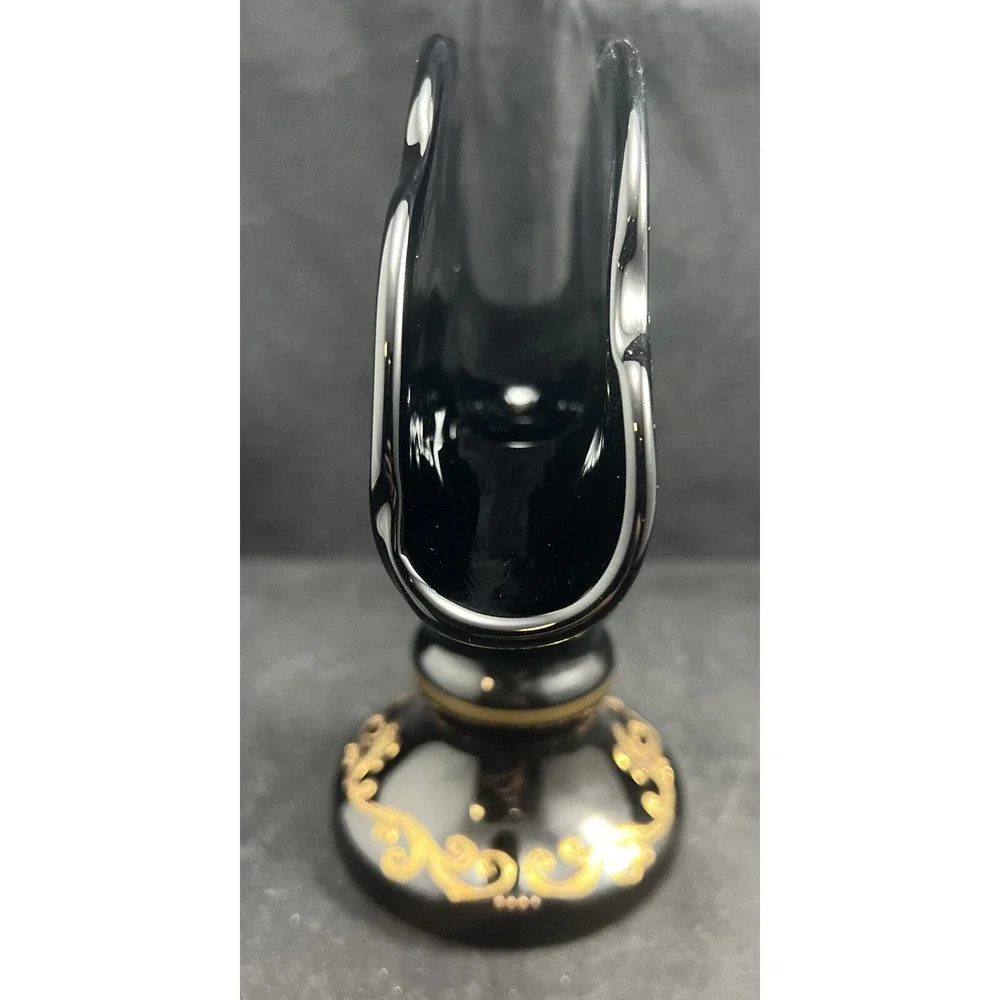 Czech Bohemian Egermann 24K Gold Enamel Black Art Glass Napkin Holder
